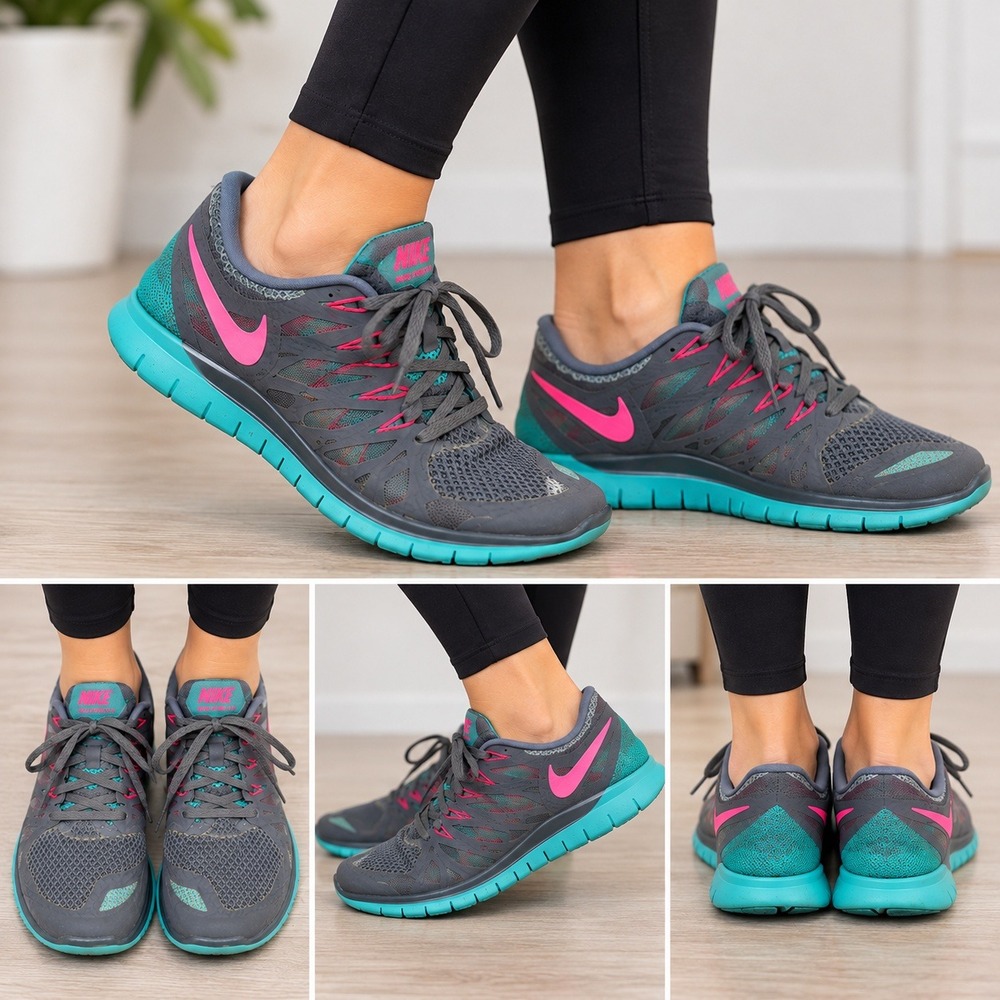 Nike Free 5.0 Womens Running Shoes Dark Grey Pink Teal 642199-063 Size 7